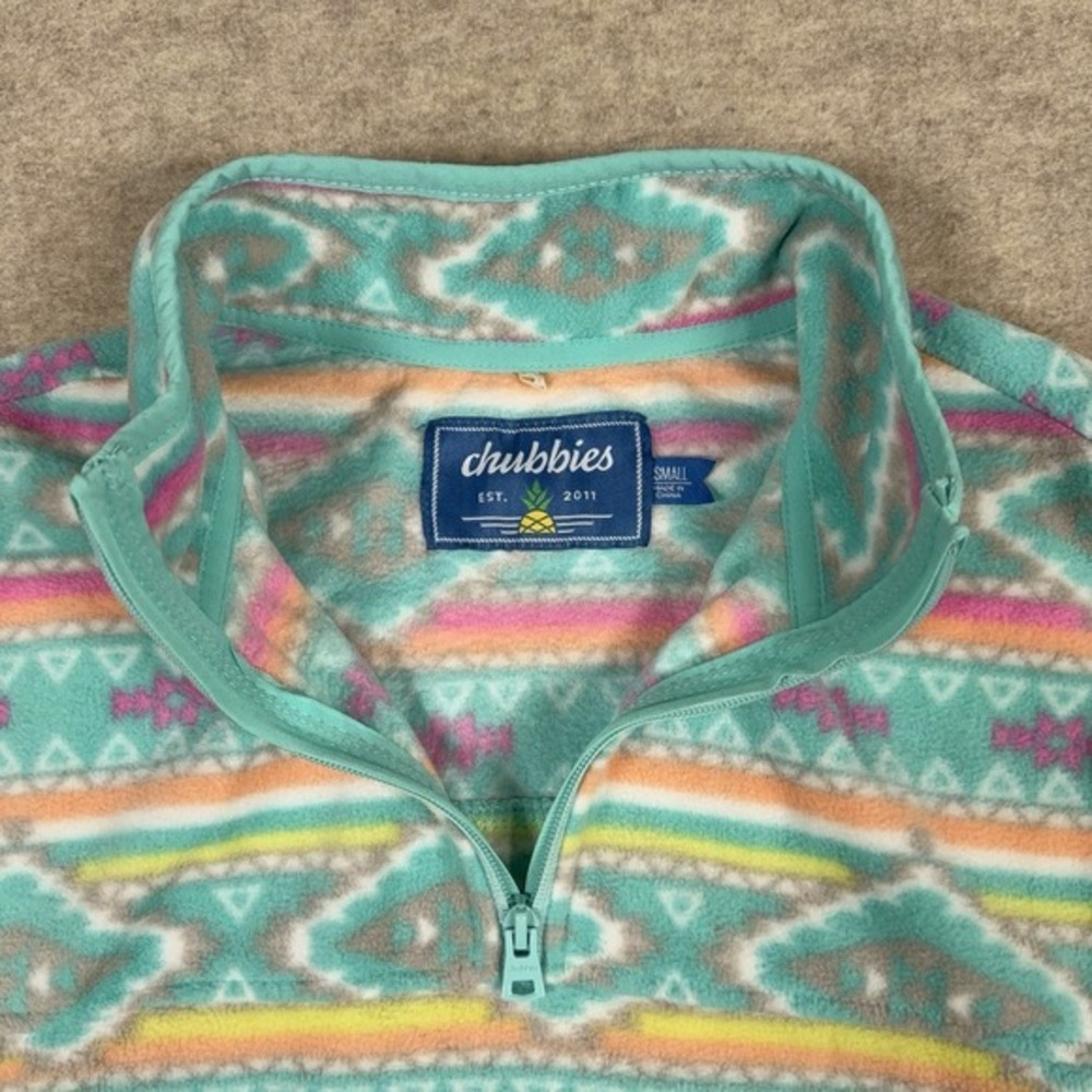 Chubbies Pullover Quarter Zip Fleece Sweater Mens Size Small Green Aztec AOP - Picture 8 of 10
